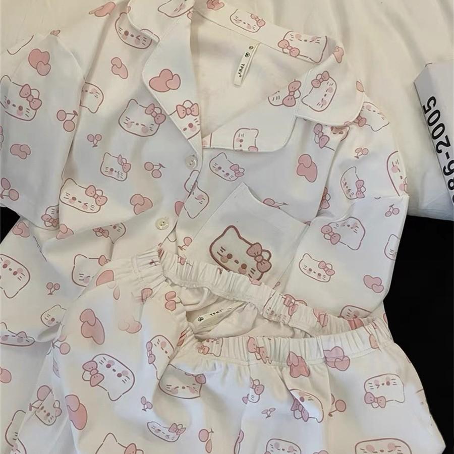 Internet celebrity sweet girl Kitty cat pajamas women's summer short-sleeved shorts cardigan set student ins loungewear