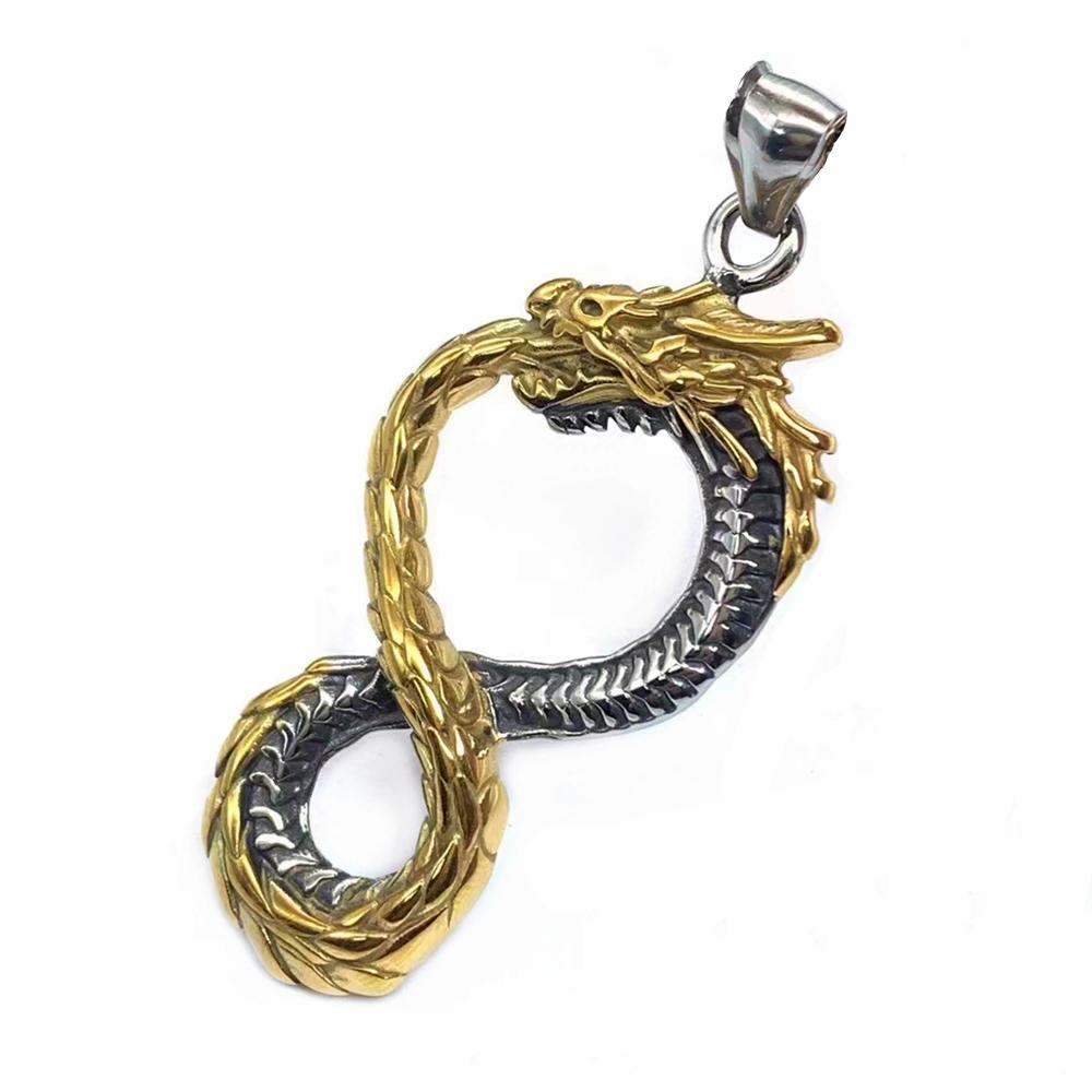 Punk Norse Viking Dragon Necklace Gold Stainless Steel Infinity Pendant Ouroboros Amulet Jewelry Gift for Men