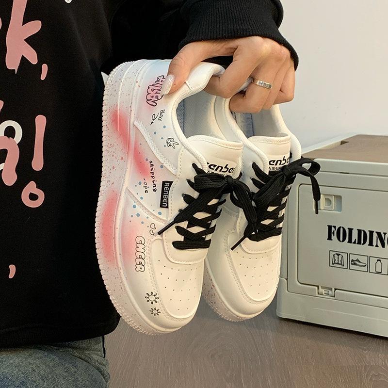 Men's Autumn 2025 Trendy Graffiti Skate Sneakers - Cool, Versatile, Casual Unisex White Shoes
