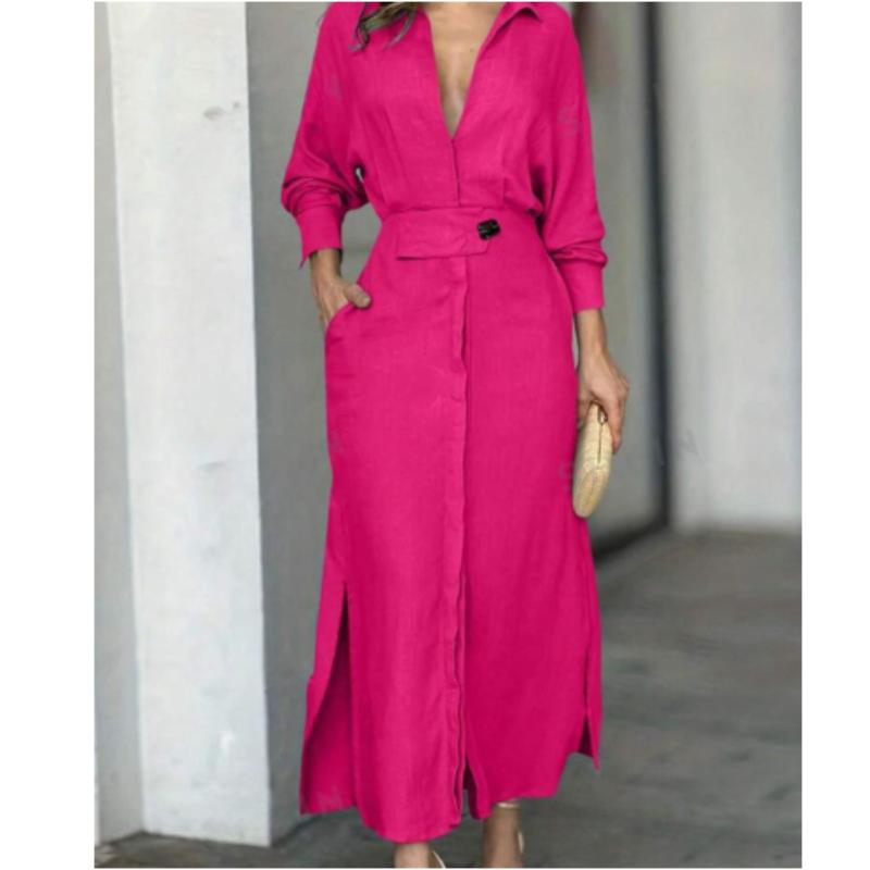 Modekleid für Damen Luxuriös Elegant Einfarbiges Kleid Herbst Party Slip Taschen Langarm Unregelmäßige Hemdkleider