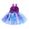 Starfish Seashell LED Mermaid Suspender Tutu Dress, Double Layer Mesh Girls Party Gown Blue