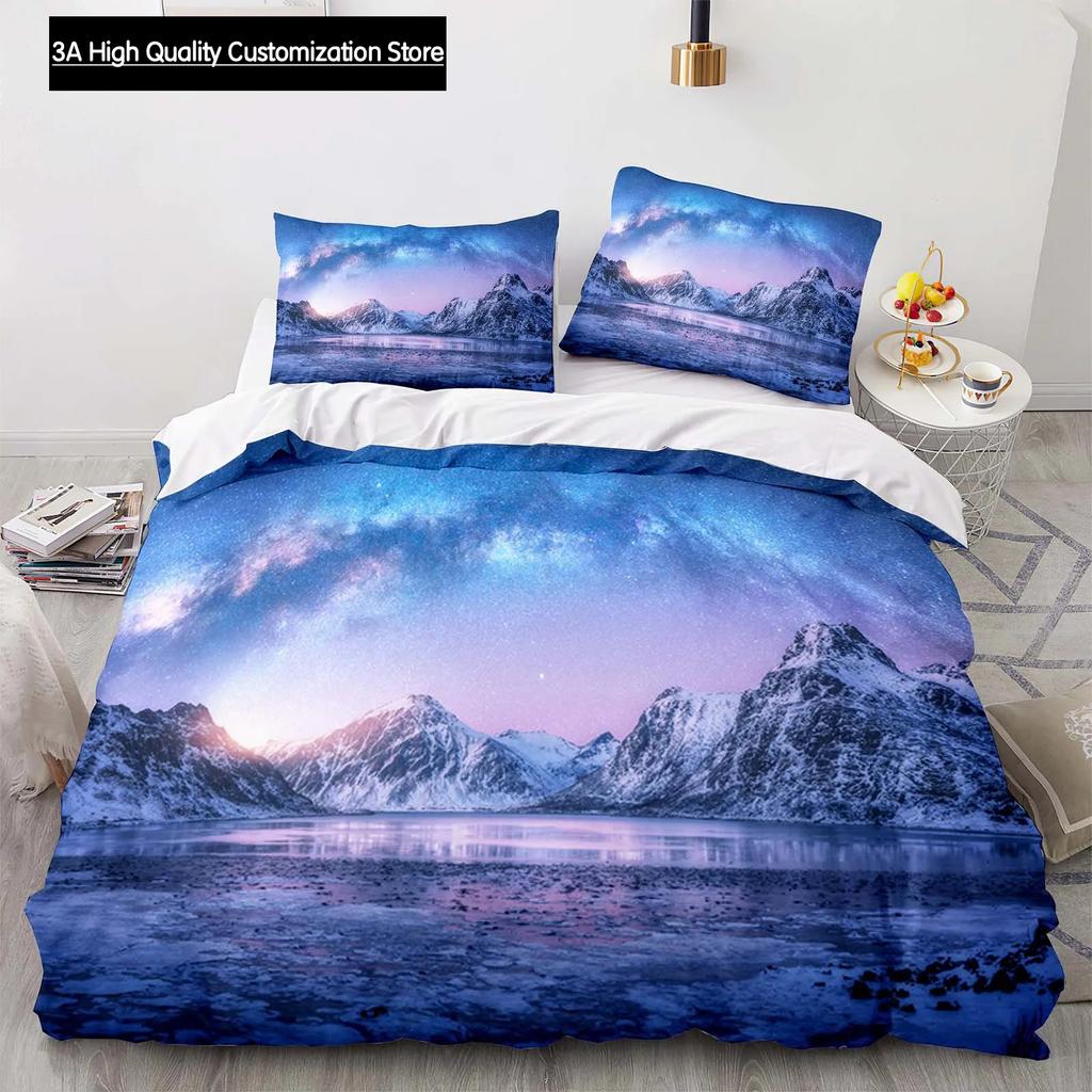 Landscape Duvet Cover Mountain Flowing Water Bedding Set Aurora Special Bedclothes with Pillowcases Teens Adults Women 200x200