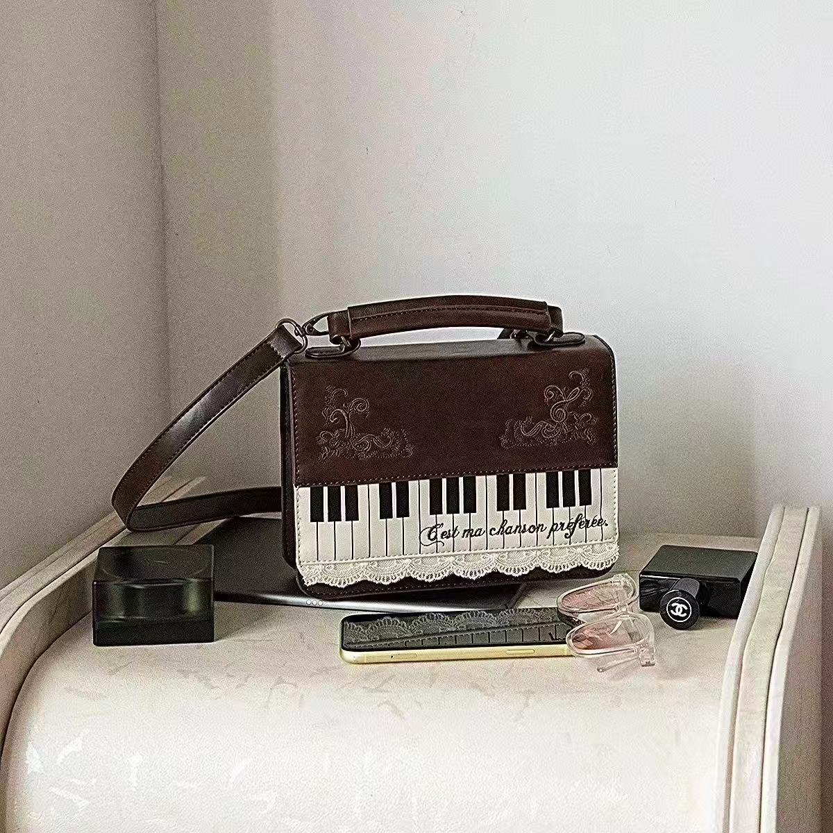 

Harajuku Personalized Piano Square Bag Female Vintage Brown Crossbody Bags Women Aesthetic Handbag