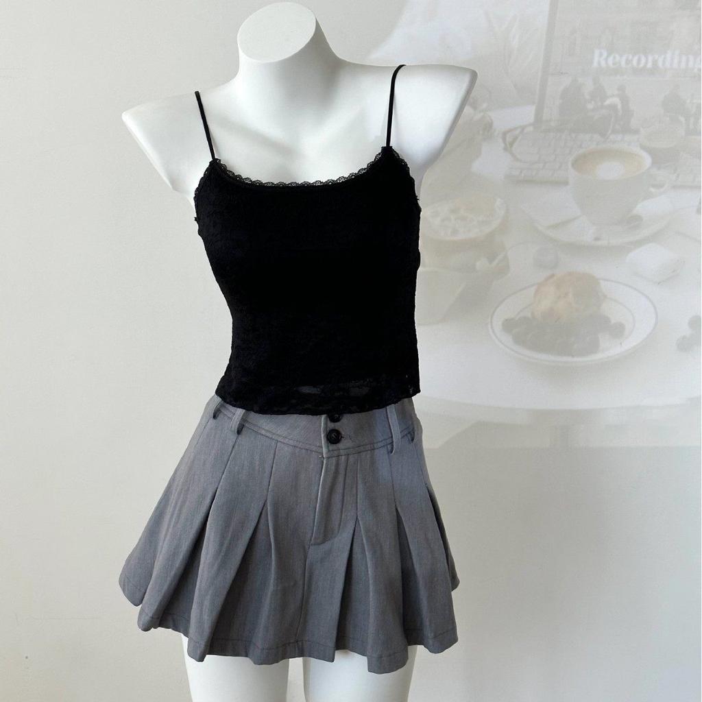 Women Lace Spaghetti Strap Camisole Top Generic Slim Fit Sleeveless Lace Cami Tank Top for Daily Wear, Milk White, Black, White Model LC‑0824
