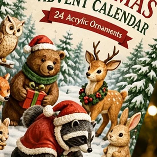 Calendario dell'Avvento Scatola 24 Giorni Calendario di Natale, Animali del Bosco Conto alla Rovescia Elfi Acrilici Figure Giocattoli Carini da Collezione per Decorazione Festa di Natale Natura