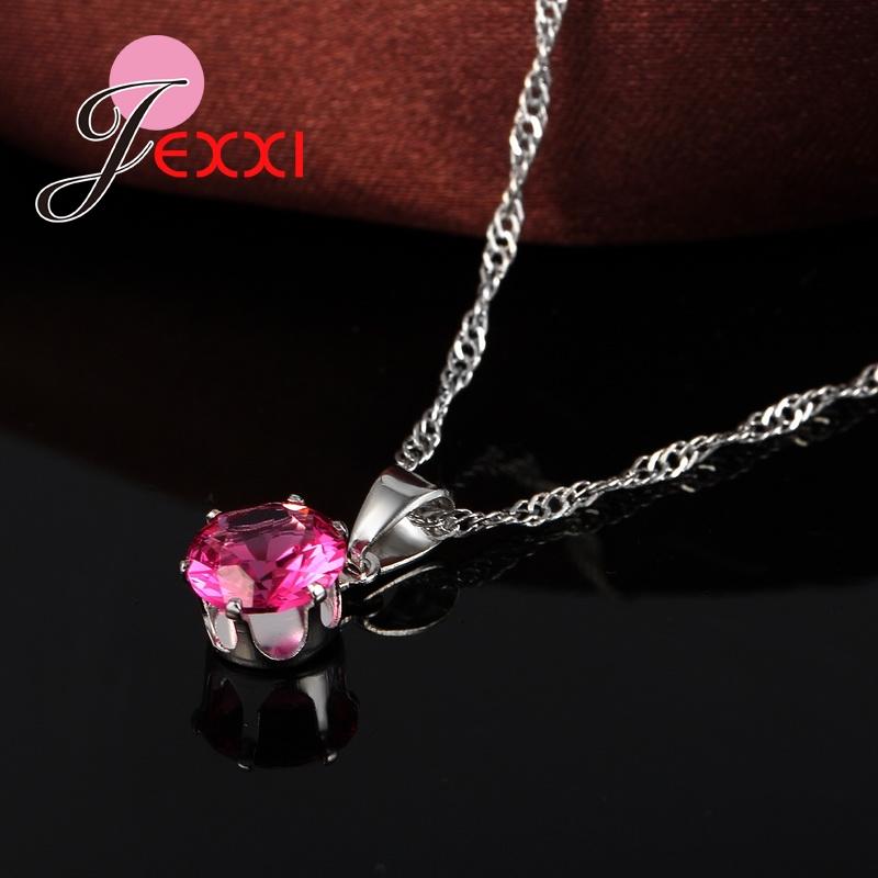 New Fashion 925 Silver Color Shiny Crystals Rhinestones Stones Woman Earring Necklace Jewelry Set 16 Colors