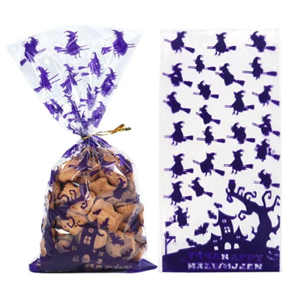 50pcs/pack Bat Pattern Dessert Packaging Bag With Ties Gift Bags Halloween Candy Bags  Home