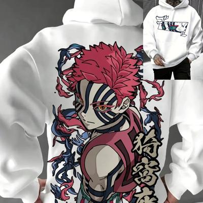 Harajuku Japonsko Anime Demon Slayer Pánské Dámské Mikiny Nadměrná Velikost Mikina Retro Vzor Akaza Unisex Dlouhý Rukáv Pulovr