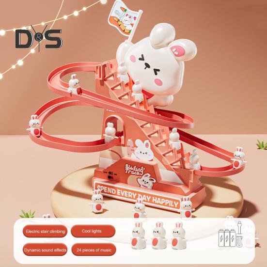 Electric Animal Climbing Slide Toy with LED Light Music Kids Educational Automatic Dinosaur Rabbit Staircase Climbing Roller Coaster Sliding Track