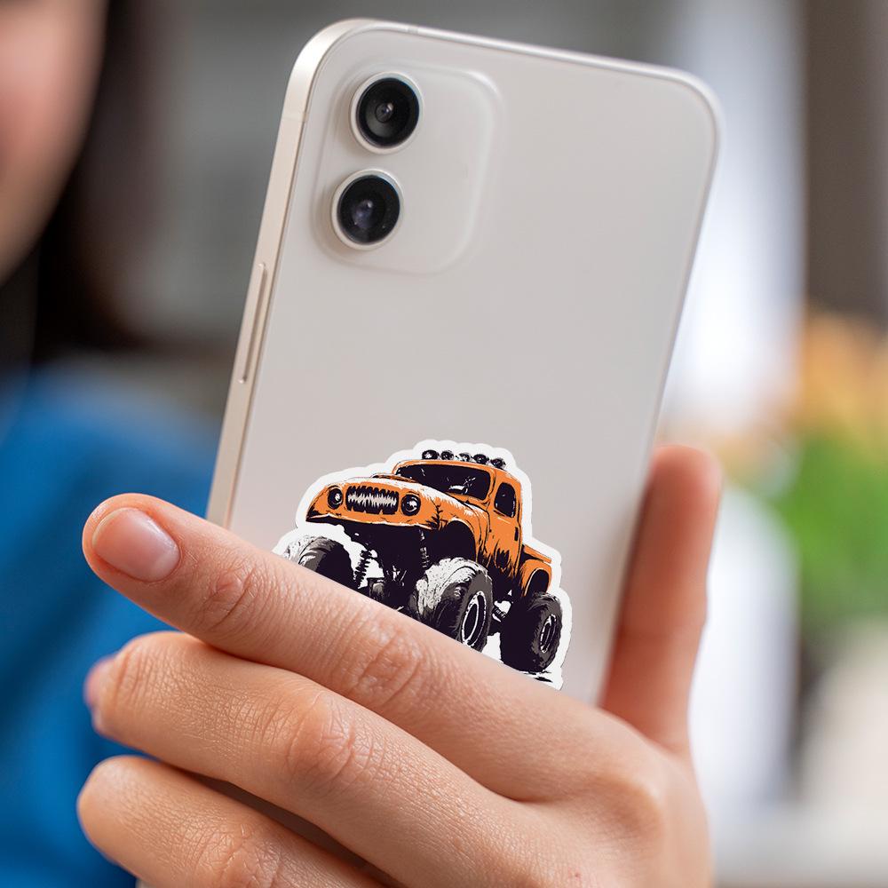 50 Cartoon Monster Truck Graffiti Stickers: Creative, Waterproof Decor for Water Bottles & Phones