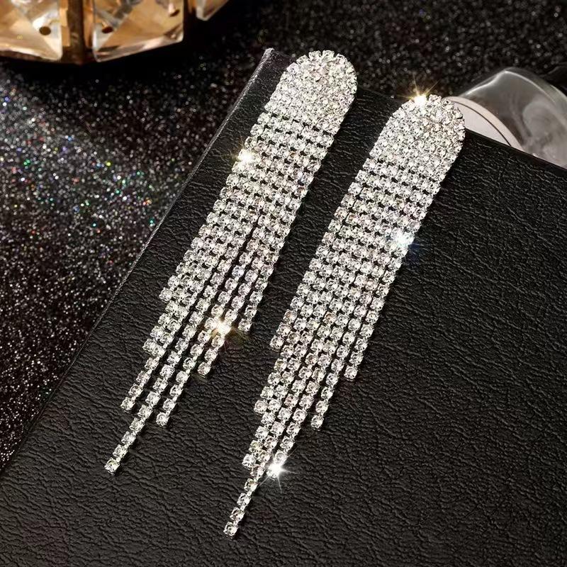 1 пара Премиум Роскошные Супер Блестящие Стразы Длинные Серьги-кисточки Женская Мода Темпераментные Серьги-гвоздики