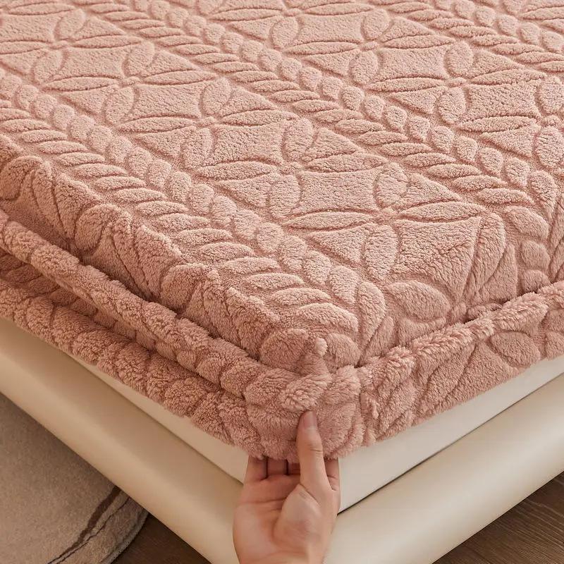 Winter Thickened Coral Fleece Fitted Sheet Elastic Mattress Protector Soft Warm Plush Bed Linen Luxury Double King Size