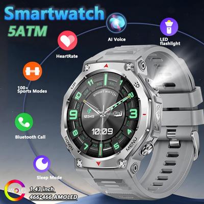 2026 New Flashlight-UV Light Smart Watch 5ATM Waterproof 1.43 Inch AMOLED Heart Rate 100 Sport Modes Bluetooth Call Smart Watch