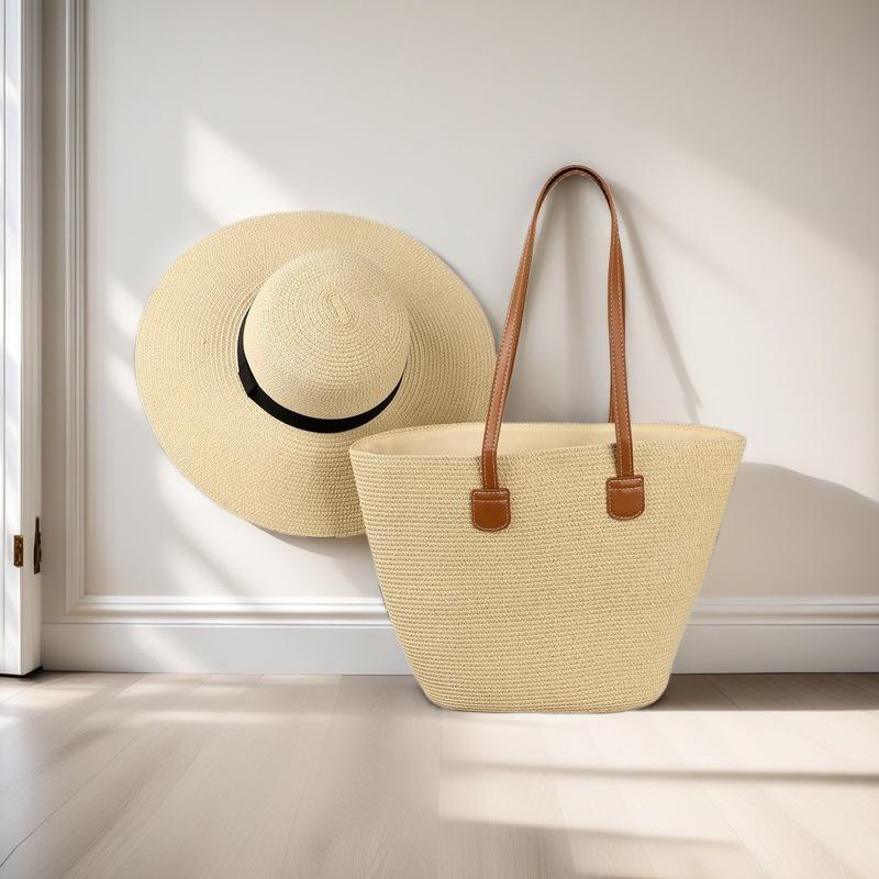 Trendy French One-Shoulder Straw Tote: Large-Capacity Woven Beach & Vacation Handbag for Women