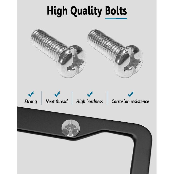 Black License Plate Frames- 2 Pack Aluminum Front & Rear Auto Car Tag Holder, Heavy Duty Bracket With Mount Hardware, Screws Caps, Rattle Proof Pads