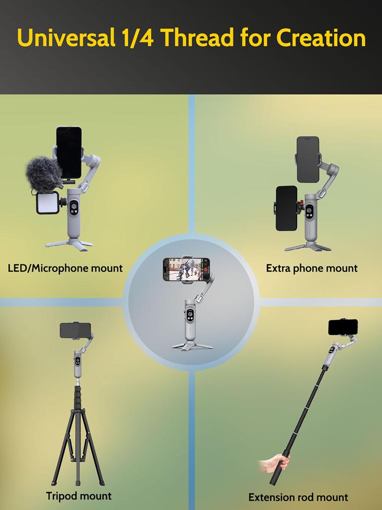 AOCHUAN Smart XR Pro Gimbal Stabilizer 3-Axis Anti-Shake Handheld Smartphone with LED Fill Light for iPhone 15 14 13