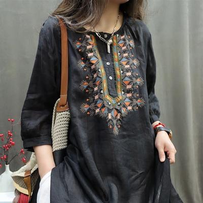 Women Blouse Loose Split Women Summer Shirts Thin Causal Literary Female Long Tops Robe