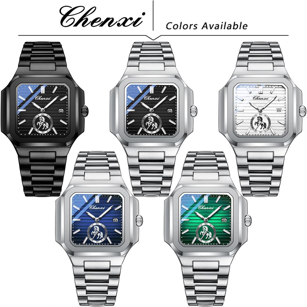 Original CHENXI Watch Gold Luxury Calendar Stainless Steel Noctilucent Waterproof Square Quartz Chronograph Watches For Man