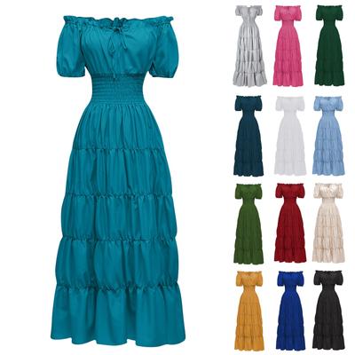 Dress For Women Stage Costume Halloween COS  Retro Solid Color Waistband Dress Party Evening Night Long Dress