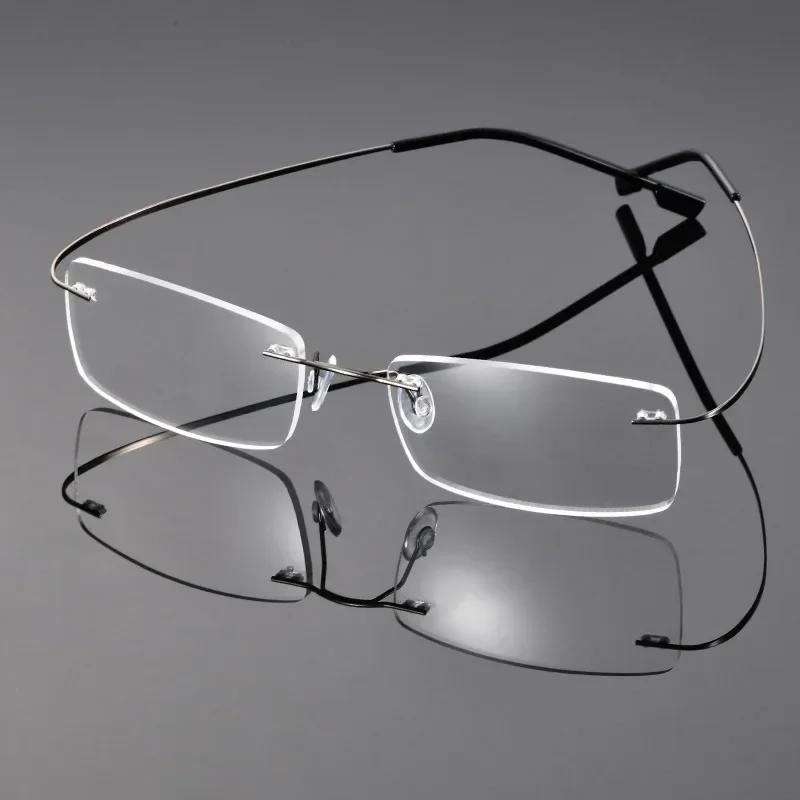 Super-elastic Titanium Metal Men's Ultra-lightweight Rimless Eyeglasses Frame Foldable Temples for Nearsighted Glasses Frames