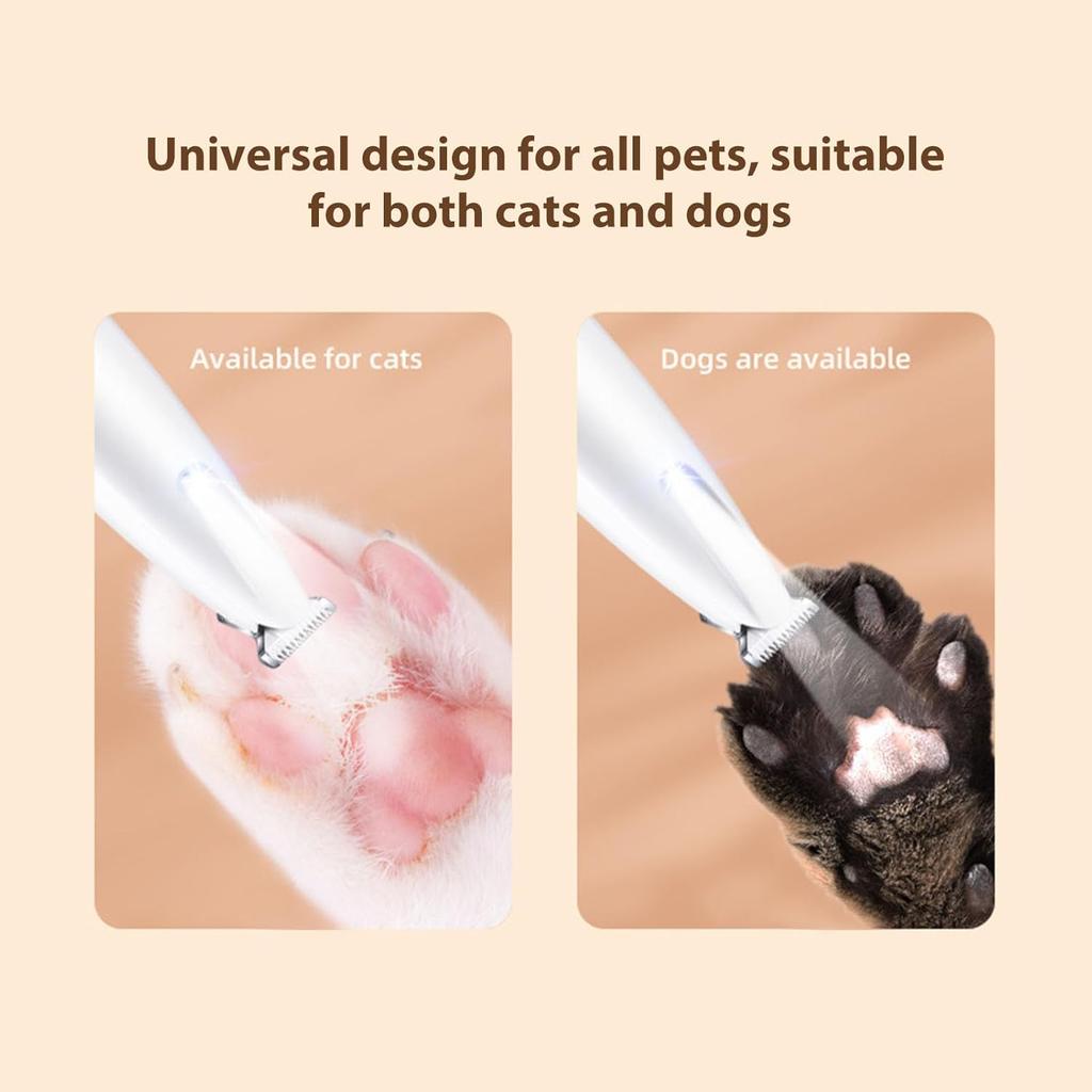 Yunir Pet Paws Trimmer, Low Noise Rechargeable Electric Trimmer with LED Light, Lubricating Oil, Brush, Safe Cat Dog Clippers for Paws Eyes Ears Face
