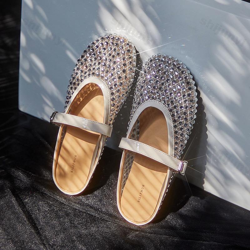 Fashion Bright Rhinestone Slippers Women's 2025 Summer New Mesh Breathable Elegant Temperament Sandals Comfortable Fashion Cool Shoes