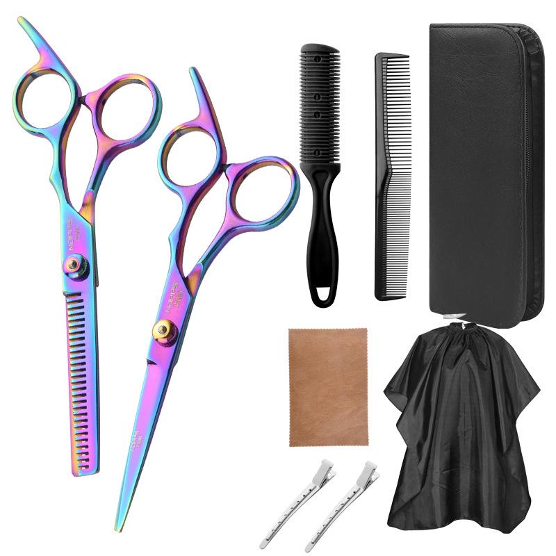 Multicolor Hairdressing Scissors Set: Serrated & Straight Shears for Cutting and Styling