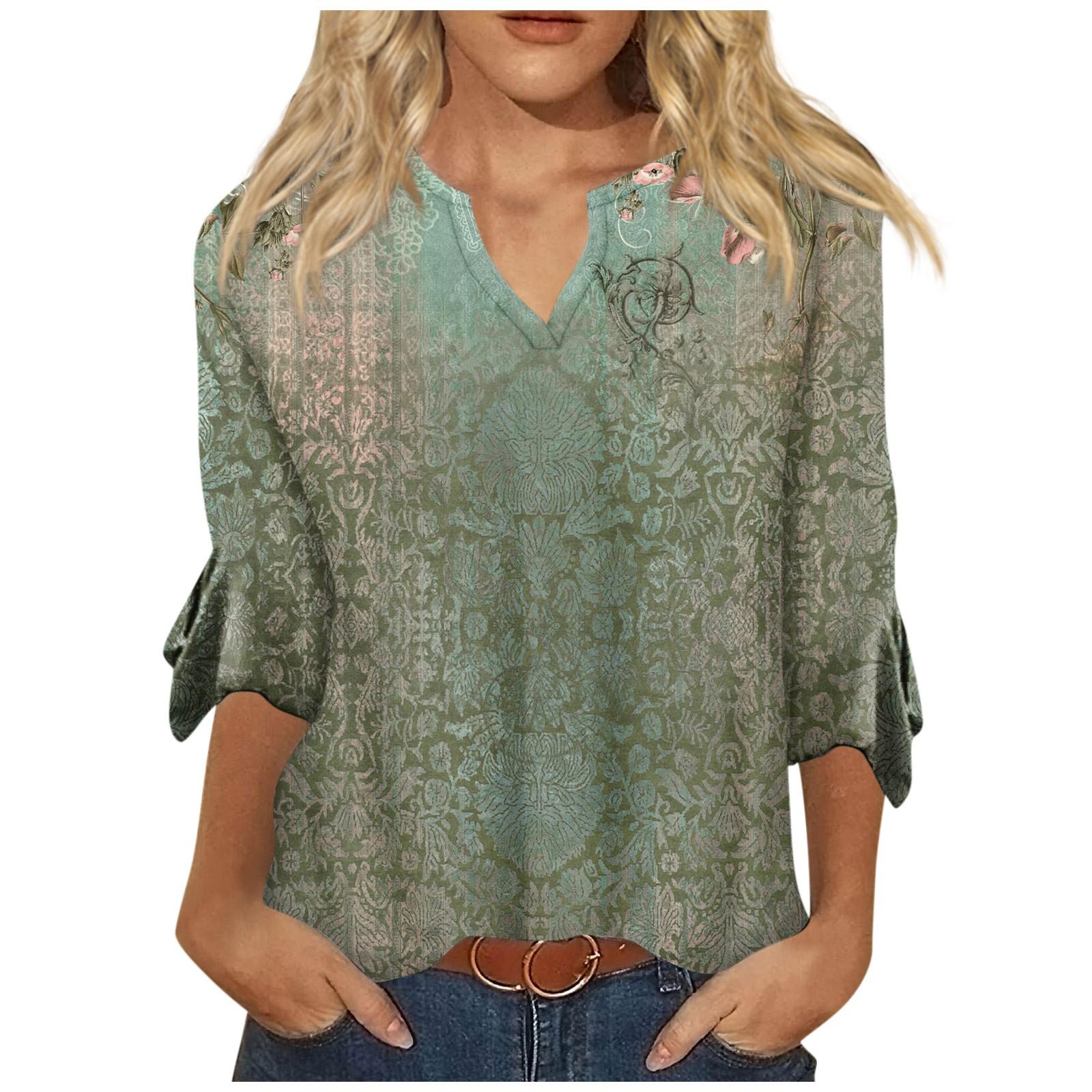 

Рубашки с рукавом 3/4 для женщин, футболки с рисунком и принтом, блузки, повседневные базовые топы больших размеров, пуловеры XXL