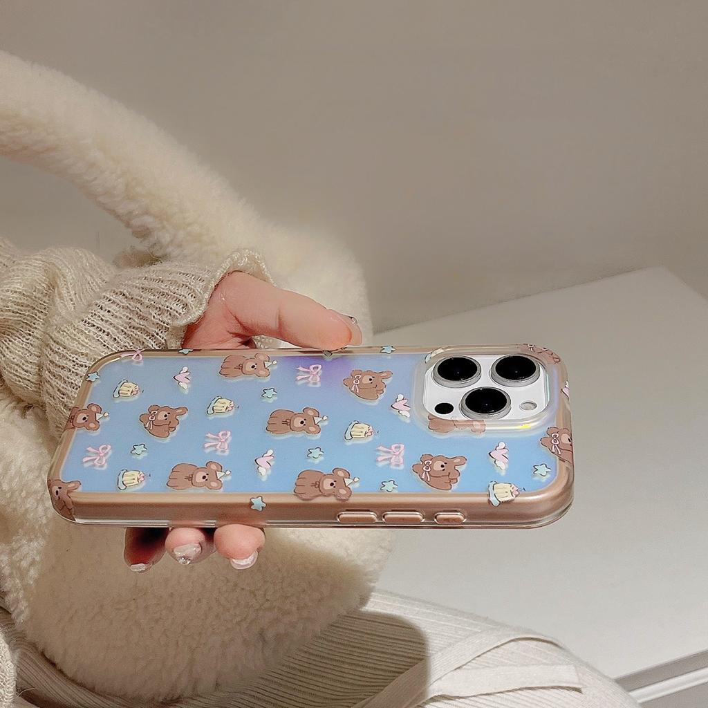 For iPhone 16 Pro Max Case IMD Laser Bear Design TPU Shockproof Phone Cover