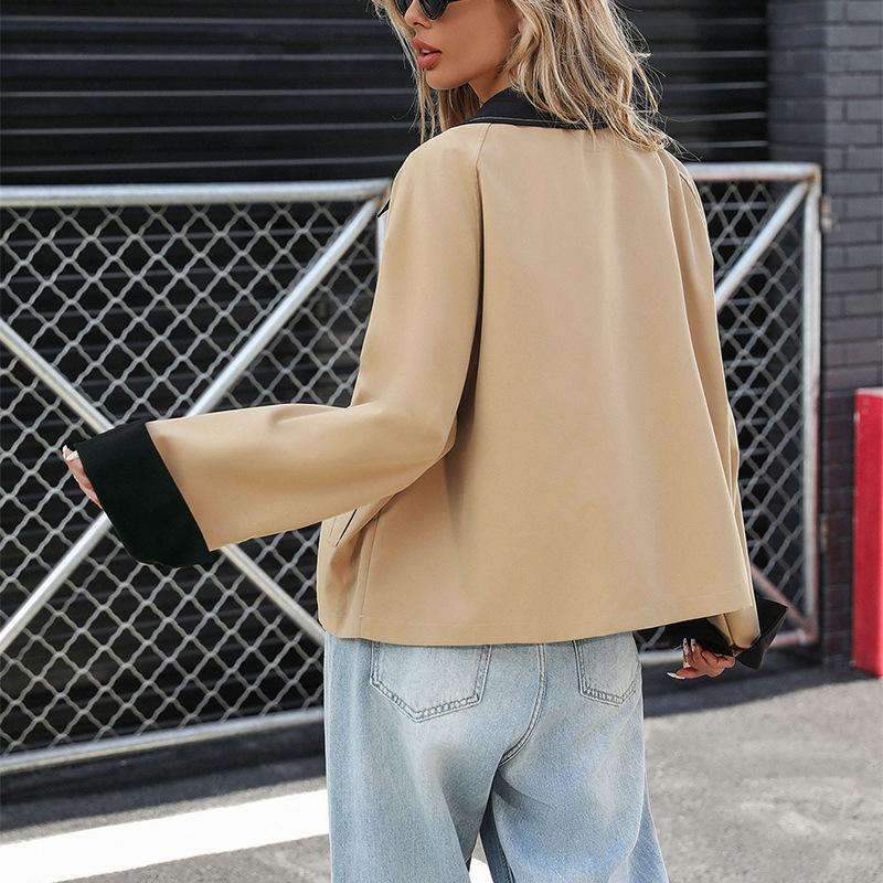 Female Cropped Trench Coat Single Breasted Jacket Fall Windbreaker Fashion Outerwear