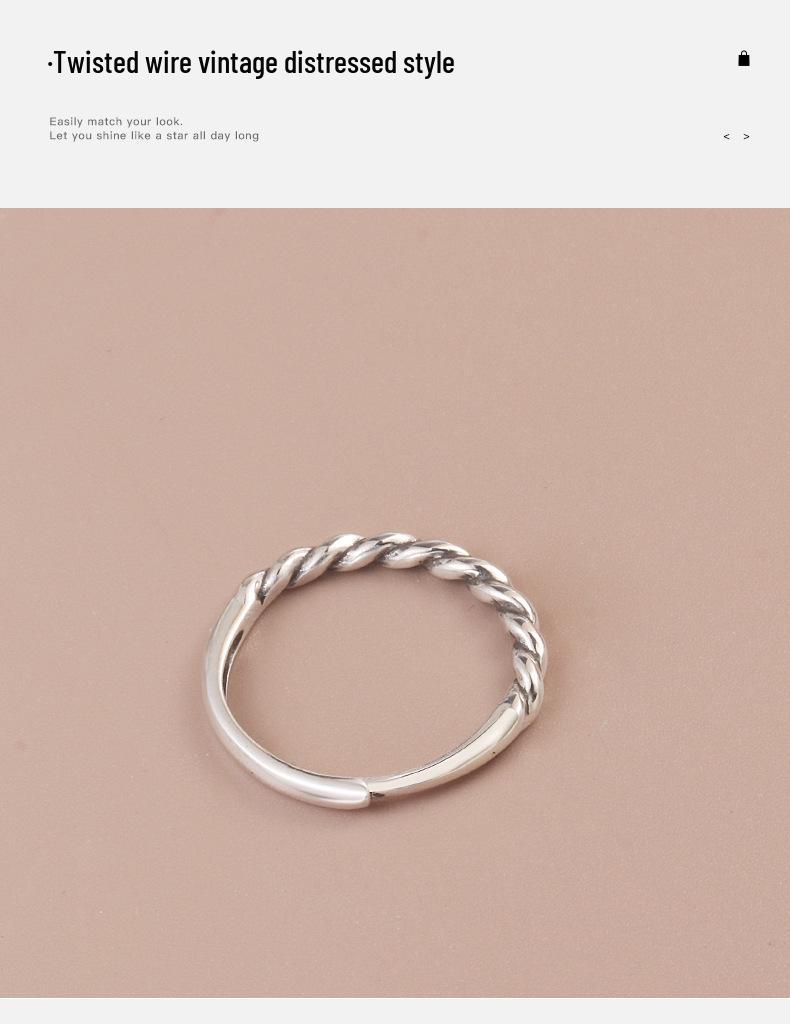 925 Sterling Silver Adjustable Twisted Ring for Women - Minimalist Index Finger Band