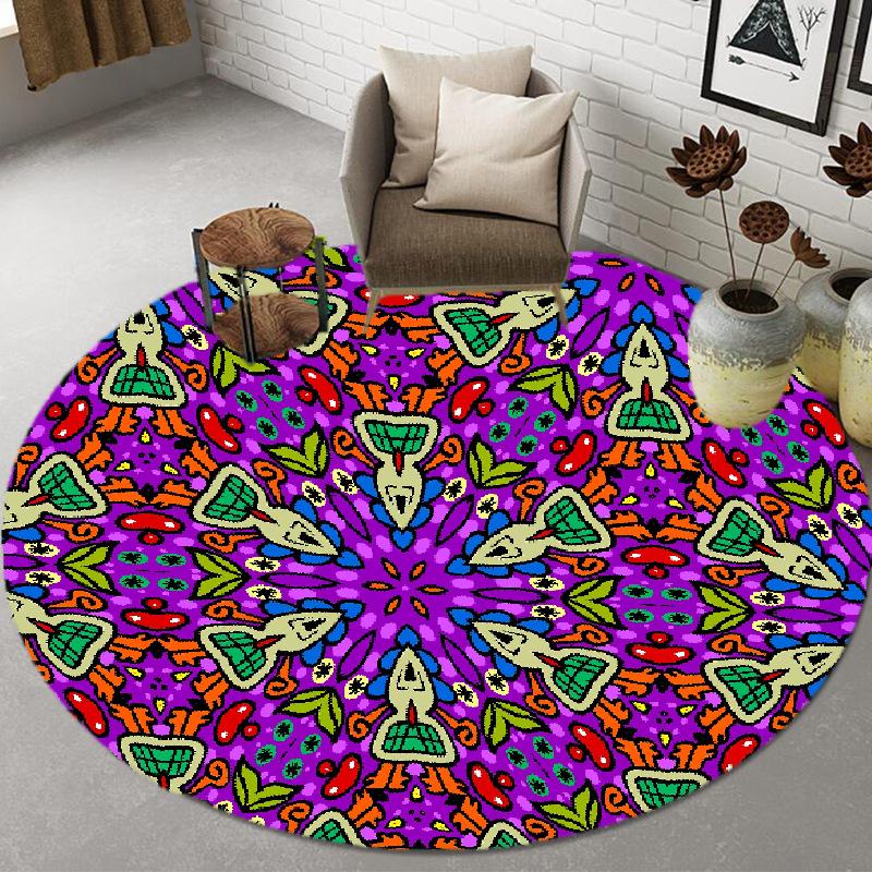 Baby Crawl Cartoon Carpet Modern Floor Mats Skull Mandala Children 'S Room Carpet Bedroom Home Living Room Round Carpet
