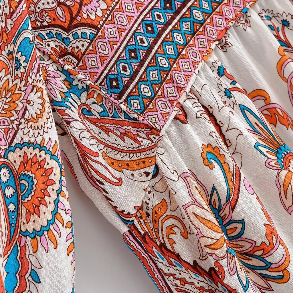 Spring 2026 European & American Style Women's Bohemian Tassel Dress with Print - Loose Fit