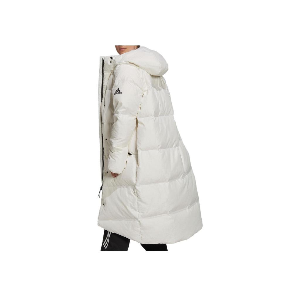 adidas Women Big Baffle Hooded Down Coat Zipper Design Warm Thickened Outdoor Casual Outerwear White GQ2509