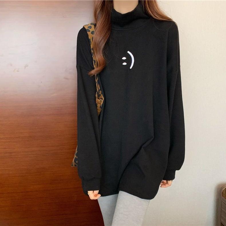 

VAYLA Бархатная водолазка с длинным рукавом Женские повседневные однотонные пуловеры Майка Свободные Осенне-зимние Тонкие футболки Модная женская одежда XXL чёрный