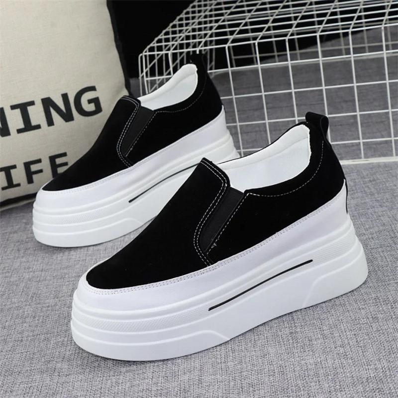 2025 Spring 8cm Inner Heightening Women's Shoes Autumn New Lazy Shoes Slip-on Muffin Thick-soled Loafers Casual Shoes