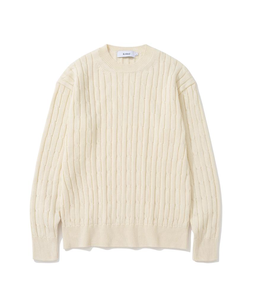 KNITTED [Nitied X Fashion Planet] Cable Round Knit Cream