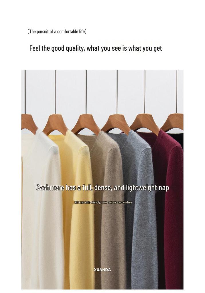 Women's 100% Pure Cashmere Round Neck Cardigan - Autumn/Winter Fashion Long Sleeve Knit Sweater Coat