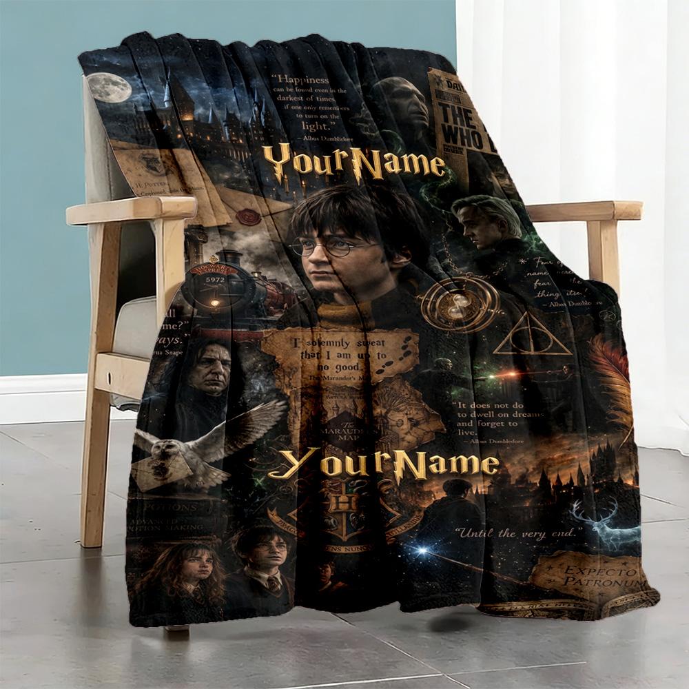Gothic Illustrations Personalized Text Blanket Multi-purpose Customizable Blanket Durable Comfort Great for Office Picnics Living Room Bedding