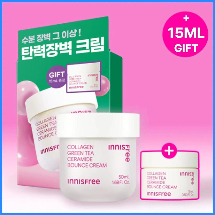 INNISFREE Collagen Green Tea Ceramide Bounce Cream 50mL Special Set (+Cream 15mL) +Cream 15mL
