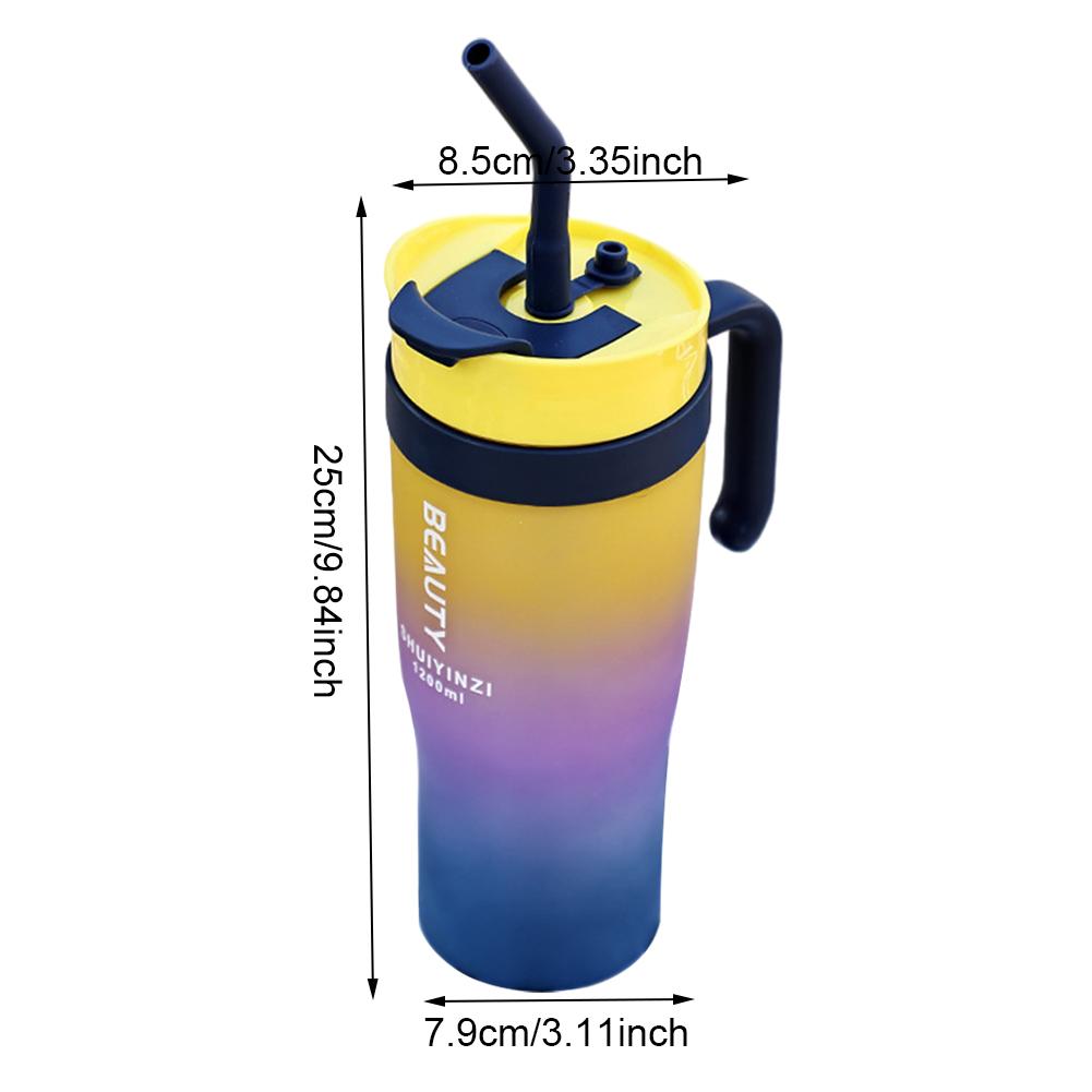 1200ml Gradient Water Tumbler Cup with Handle & Straw Gift for Boys Girls (Blue)