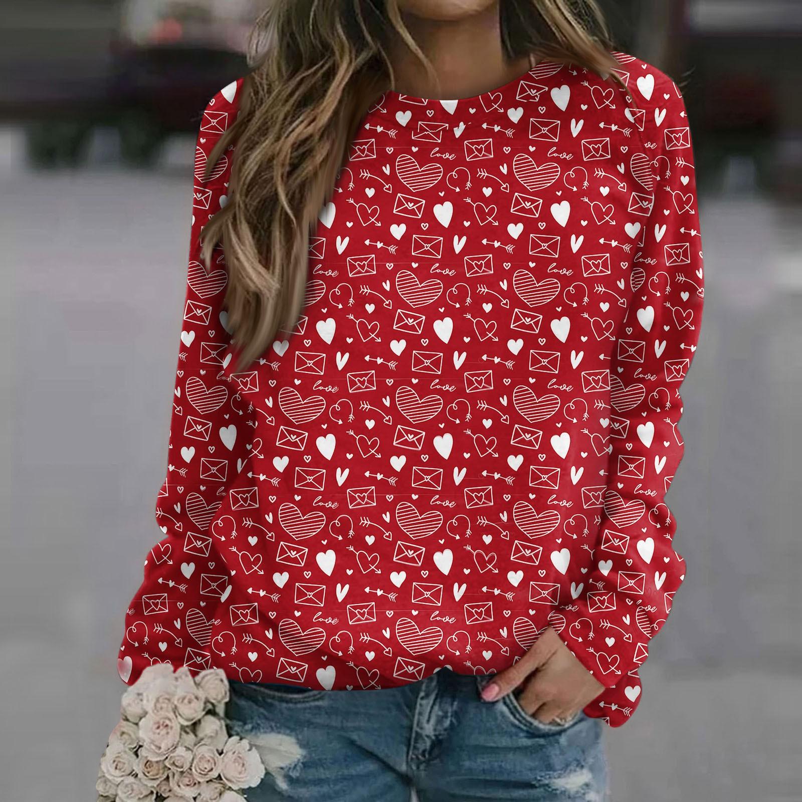 

Женская мода повседневная толстовка с капюшоном с длинным рукавом и принтом ко Дню святого Валентина XXXL красный