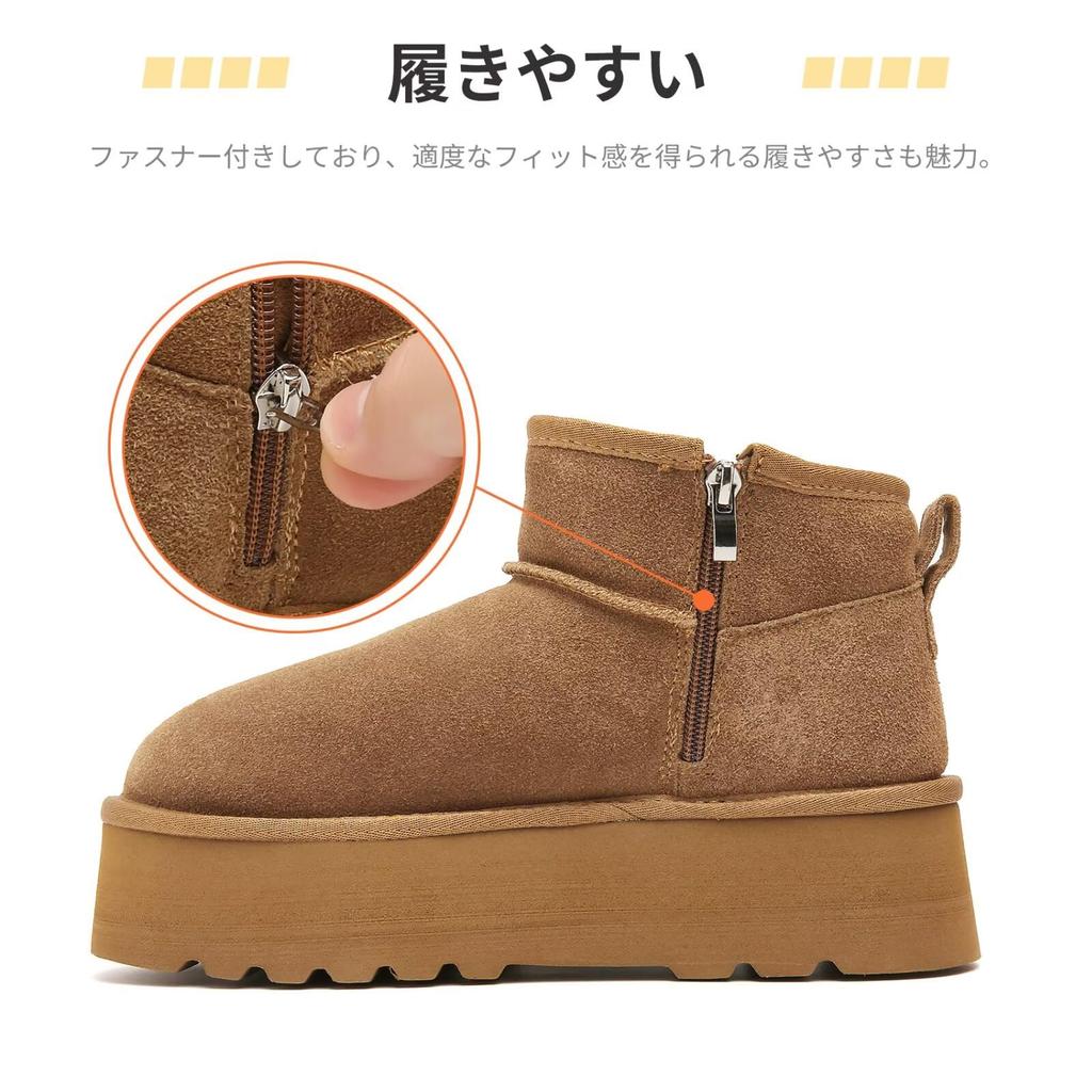 [kamafy] Women's Sheepskin Boots, Genuine Leather Suede, Thick Sole, Waterproof, Warm, Non-Slip, Easy To Put On and Take Off
