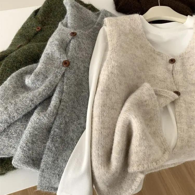Woman Sweater Vest Sleeveless Retro Preppy Style Autumn Knitwears Waistcoat Outerwears Oversized Coats Winter Sweater Jumpers