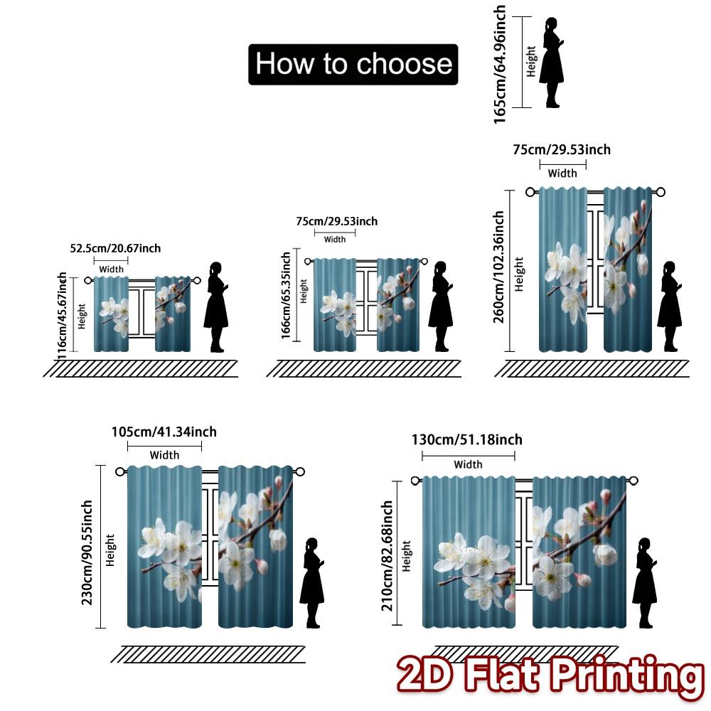 Set Of 2 Flat Printing Curtains Without Rod Spring Blossom Popular Polyester Easy Install Curtain Semi Sheer
