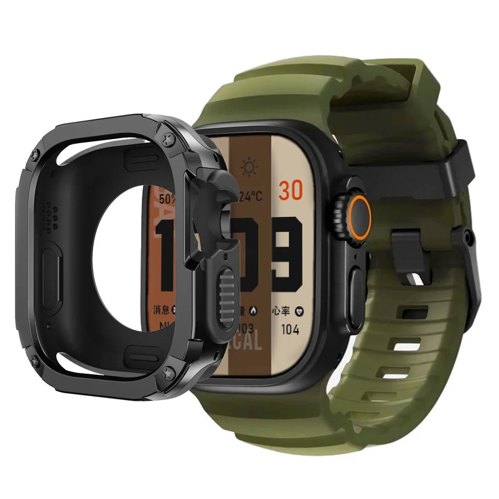 Apple Watch Ultra 2 49mm 44 45 46mm için Kordon+Kılıf Spor Silikon Kordon TPU+PC Kapak iWatch Series10/8/7/SE/6/5 Koruyucu Tampon