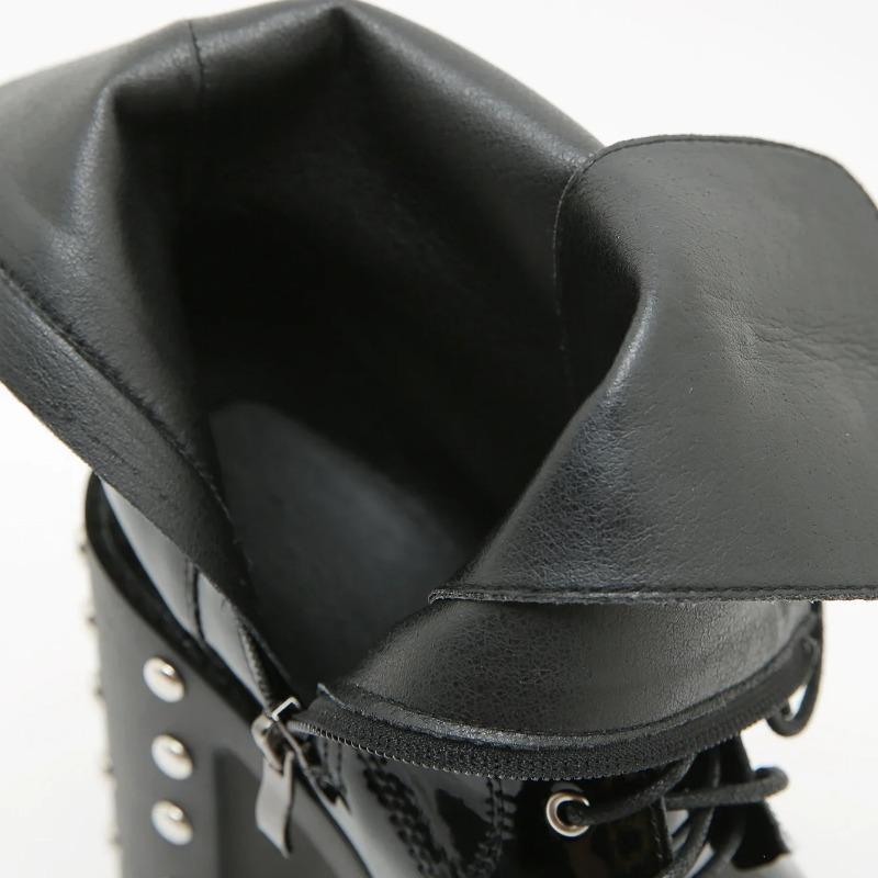 Eilyken Winter Designer Rivet Patent Leather Zipper Women Ankle Boots Platform Round Toe Square Heels Shoes Botines De Mujeres