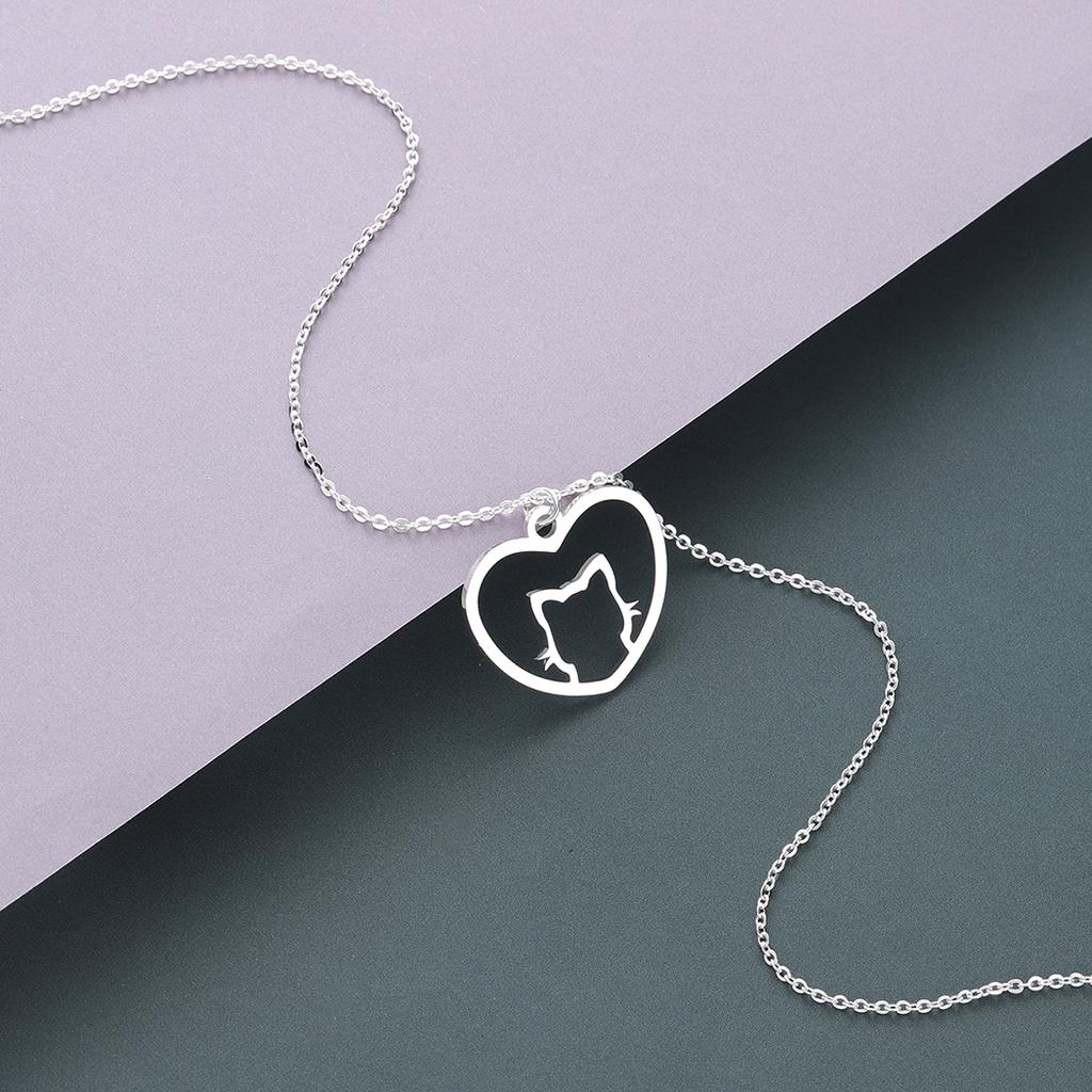 Kinitial Cute Cat Love Heart Pendants & Necklaces Classic Animal Necklace Fashion Gifts for Women Girl Birthday Party Jewelry