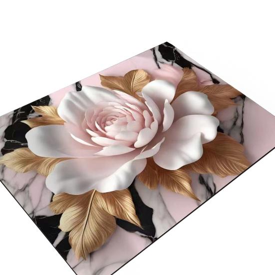 3D Visual Flower Rug Diatomaceous Earth Absorbent Bath Mat Floral Floor Mat with Non-Slip Backing for Entrance Kitchen Bathroom Shower