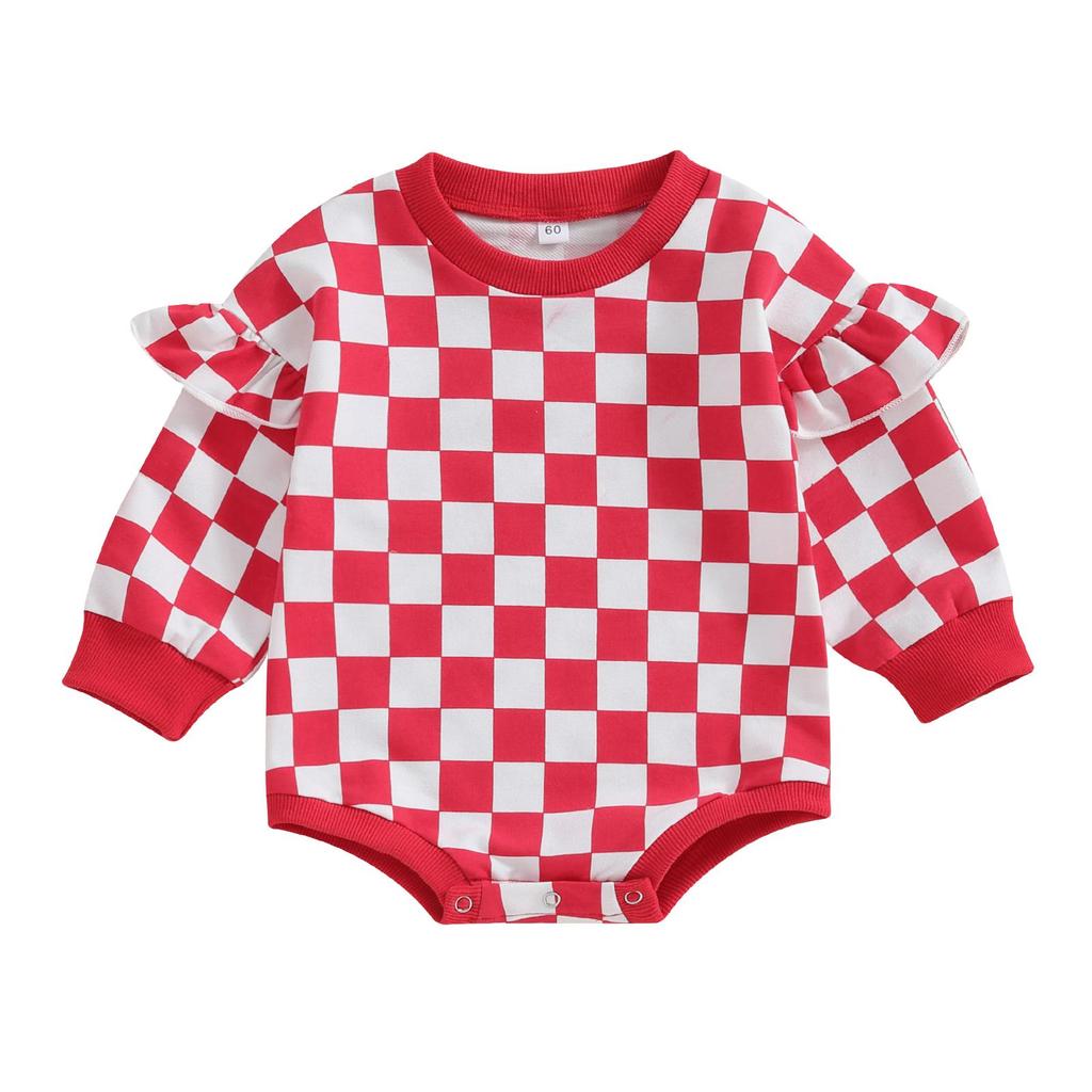 Baby Mädchen Sweatshirt Strampler 3M 6M 12M 18M Plaid Print Rüschen Langarm Overalls für Neugeborene kleinkind Nette Kleidung